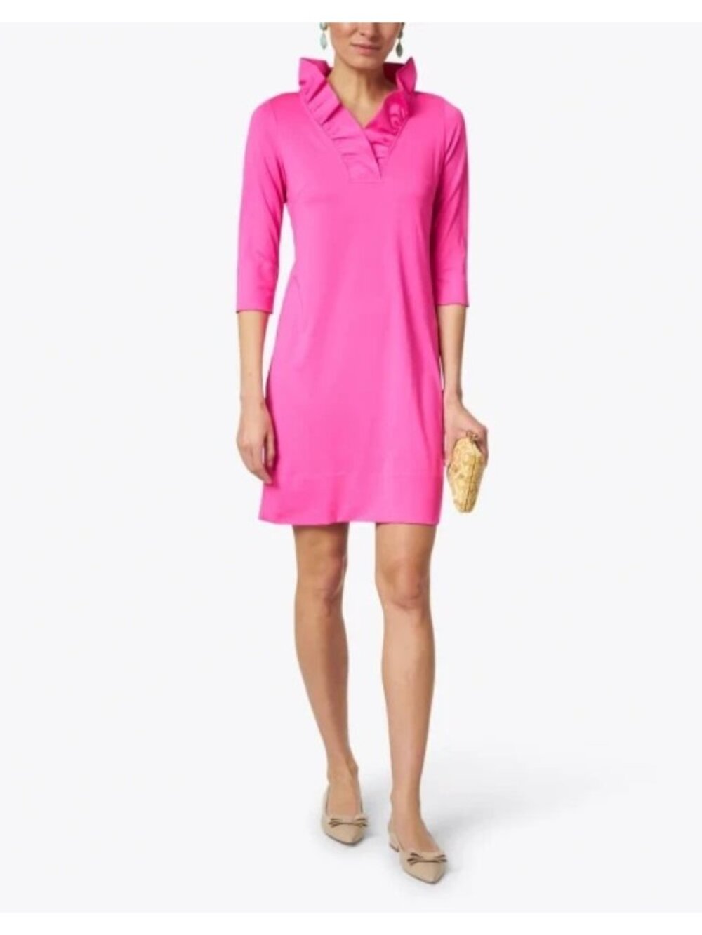 NEW $189 Gretchen Scott Women’s Pink Ruffle Neck  Dress Size M